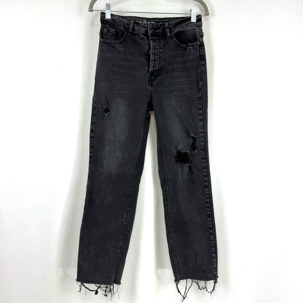 Hippie Denim Real Cheeky Distressed Raw Hem Button Fly Stretch Jeans sz 28 Black